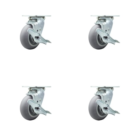 Service Caster Tool Box Caster Wheel Set 5'' Thermoplastic Rubber Swivel Casters, 4PK TOOL-SCC-30CS520-TPRRD-TLB-4